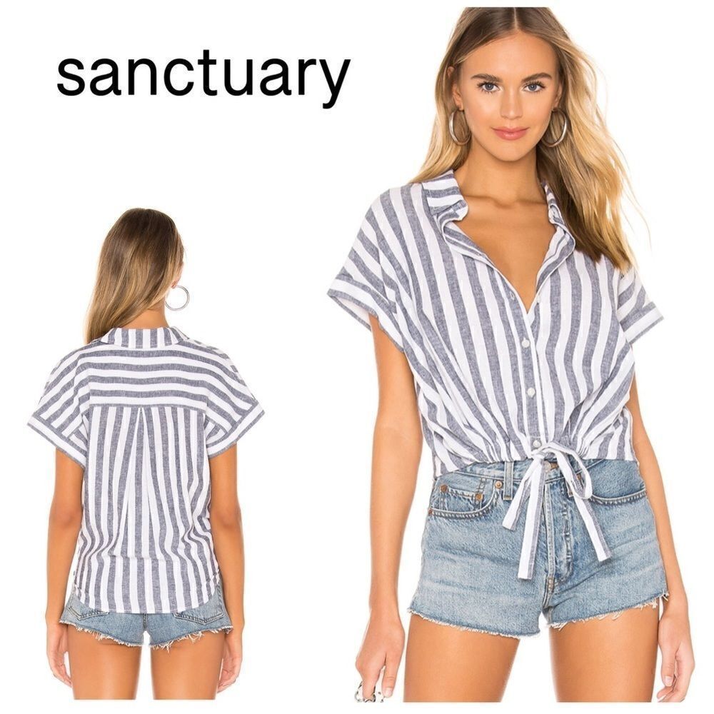 Sanctuary stripe button up tie top. New
